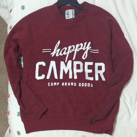 Camp Brand Goods Tops - Cozy Burgundy Happy Camper Sweatshirt